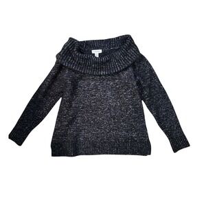 Calvin Klein Womens Off The Shoulder Marled Knit Sweater Charcoal Gray Size M